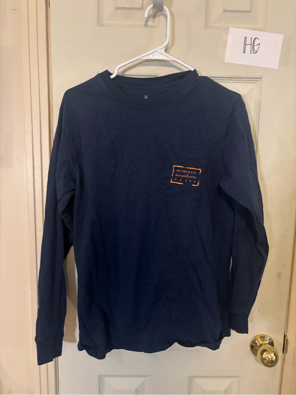 Southern Marsh Navy Long-Sleeve Pocket Tee with Orange Patch